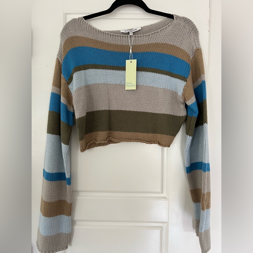 Grey Bandit Striped Crew Neck Sweater, size S- new with tag